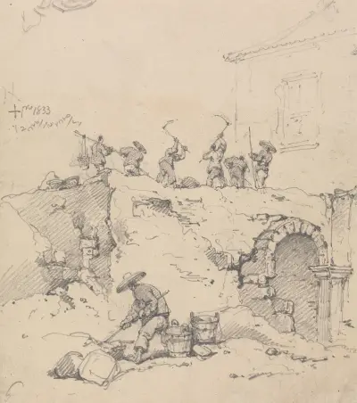 Chinese Coolies Demolishing a Building, George Chinnery
