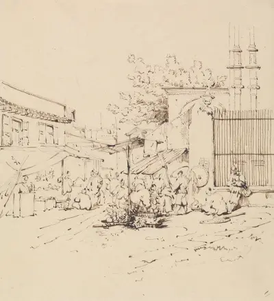 Street Scene with Merchants Selling Wares, George Chinnery