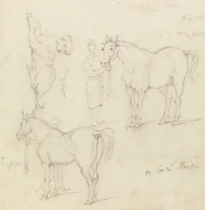 Studies of Horses with Chinese Grooms, and a Dog, George Chinnery