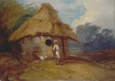View in Southern India, with a Warrior Outside his Hut, George Chinnery