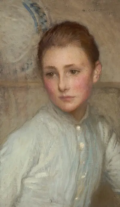 Portrait of a girl, (probably ‘The Little Maid’), 1897 av Sir George Clausen