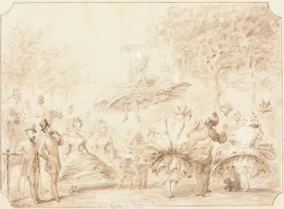 ‘Taking the Air’ in Hyde Park (verso) av George Cruikshank