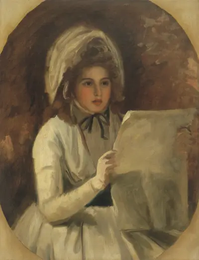 Lady Hamilton als 'Serena' beim Zeitungslesen von George Romney