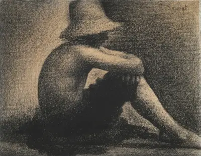 Seated Boy with Straw Hat, study for Bathers at Asnières av Georges Seurat
