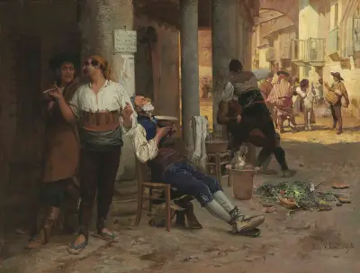 Barbier ambulant, Espagne av Jehan Georges Vibert