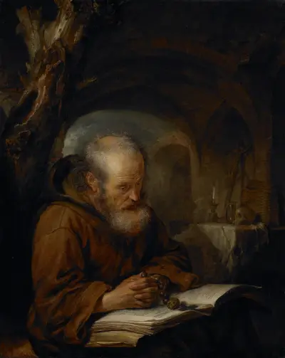 A Hermit Praying av Gerrit Dou