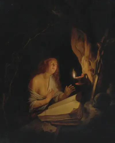 The Penitent Magdalene By Candlelight av Gerrit Dou