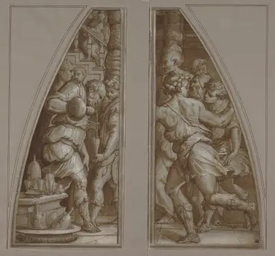‘Bearded Man Filling a Glass’ and ‘Youth Running’ av Giorgio Vasari