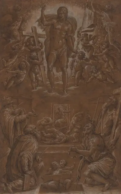 The Risen Christ Adored by Saints and Angels av Giorgio Vasari