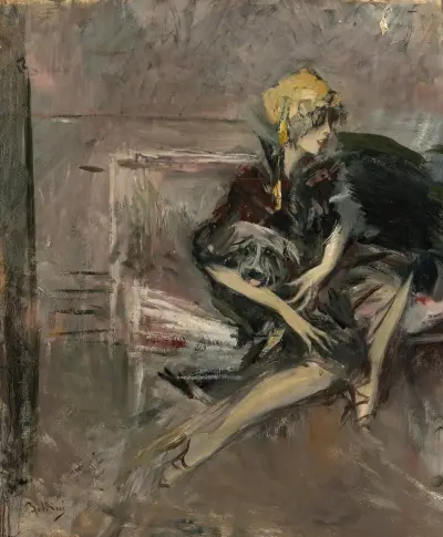 Lady In A Yellow Hat With Her Dog (The Marchesa Casati), Giovanni Boldini