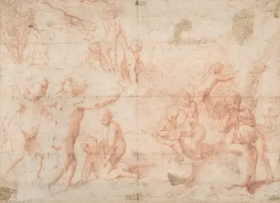 Putti and a Young Satyr at Play av Giovanni Lanfranco