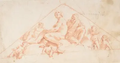 Seated Apostles and Putti av Giovanni Lanfranco