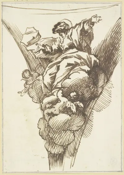 Von Engeln getragener Apostel in einem Bogenzwickel av Giovanni Lanfranco