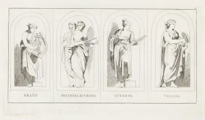 Erato, Polymnia et Vrania, Euterpe, Thalia av Giulio Romano