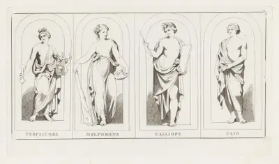 Terpsicore, Melpomene, Calliope, Clio av Giulio Romano