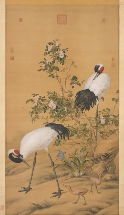 Pair of Cranes in the Shade of Flowers, Giuseppe Castiglione
