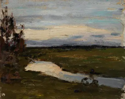 Ein Fluss in der hellen Nacht von Jan Ciągliński