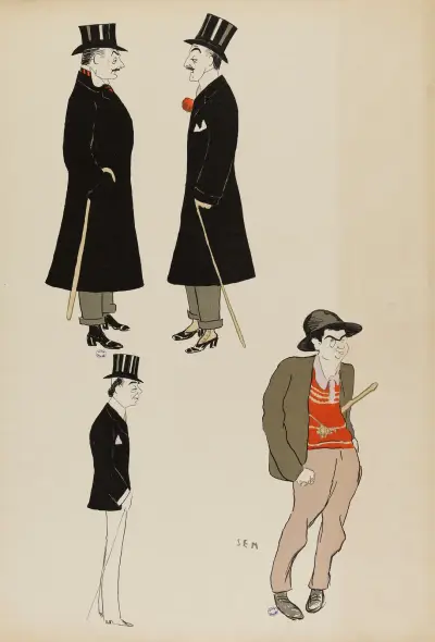 Comte Charles de la Rochefoucauld, Marcel Fouquier, Pierre Wolf et Ernest La Jeunesse av Georges Goursat (Sem)