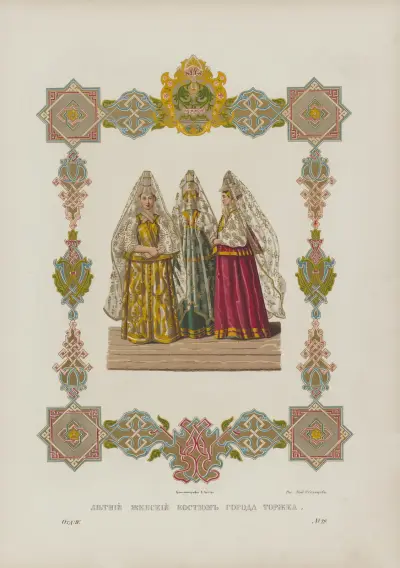 Summer women costume of the city of Torzhok av Fedor Grigoryevich Solntsev