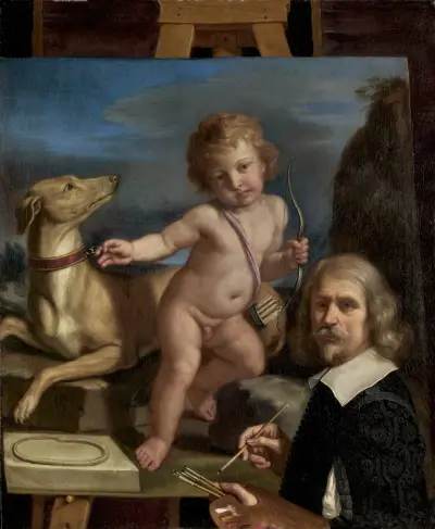 Self-Portrait before a Painting of Amor Fedele av Guercino