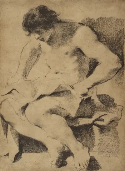 Study of a Seated Young Man av Guercino