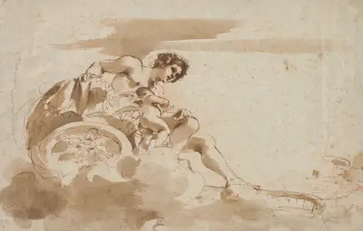 Venus and Cupid in a Chariot av Guercino