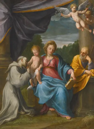 Holy Family With Saint Francis av Guido Reni