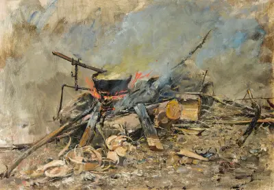 A Fire with a Kettle. Study for Sancta Simplicitas von Carl Gustaf Hellqvist