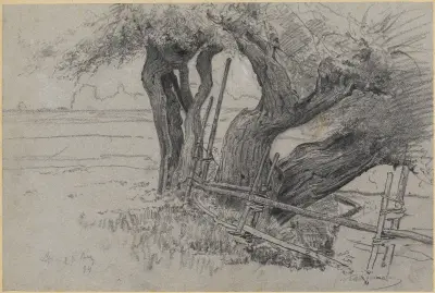 Drei alte Weiden bei Langenpreising av Gustav Kampmann