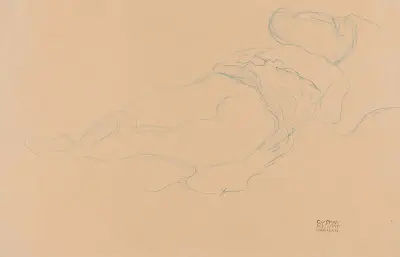 Auf dem Bauch liegender Halbakt nach rechts (Semi-Nude Lying on her Stomach turned to the Right), 1910, Gustav Klimt