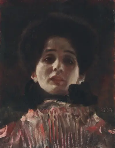 Dame en face mit plisiertem Kleid av Gustav Klimt