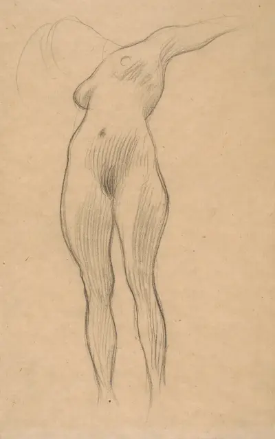 Floating Woman with Outstretched Arm (Study for ‘Medicine’) av Gustav Klimt