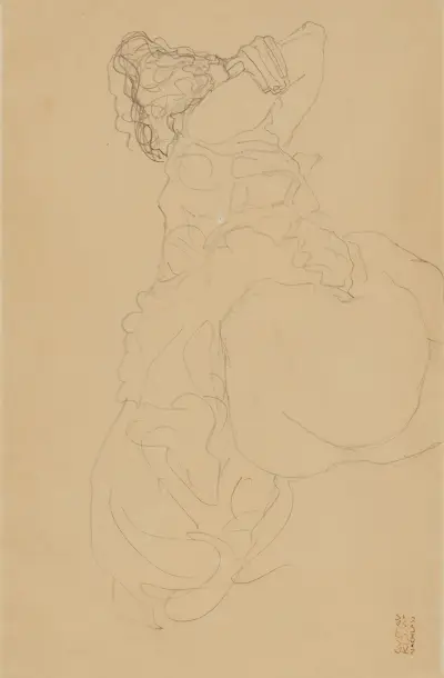 Halbakt in Rückenansicht nach rechts (Semi-Nude from the Back, Facing Right) av Gustav Klimt