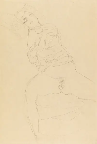 Halbakt von vorne, nach links liegend av Gustav Klimt