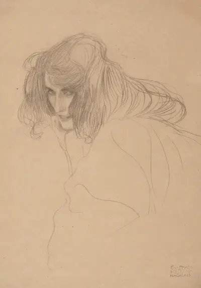 Head of a Woman in Three-Quarter Profile (Study for the Beethoven Frieze) av Gustav Klimt