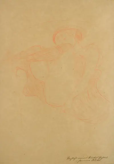 Im Lehnstuhl sitzende mit angezogenen Beinen (Studie für Danaë) av Gustav Klimt