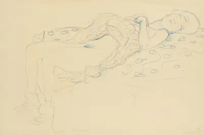 Liegender Halbakt nach rechts (Reclining Semi-Nude Facing Right) – Nr. 1, Gustav Klimt