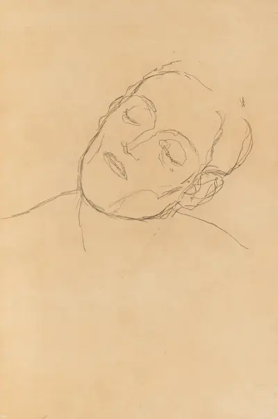 Male head turned to the right with closed eyes av Gustav Klimt