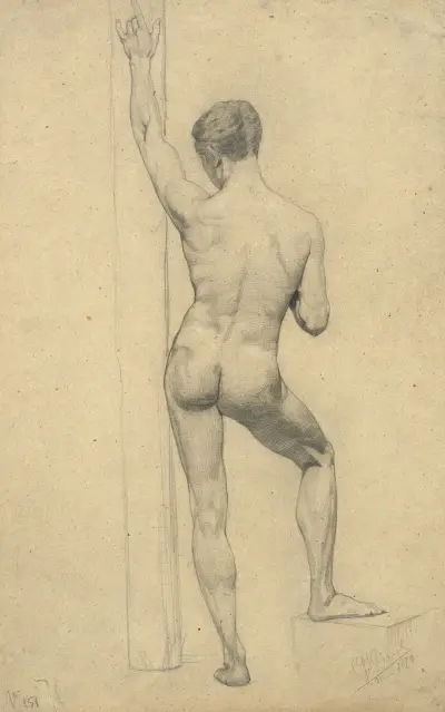 Männlicher Akademieakt, Rückenansicht av Gustav Klimt