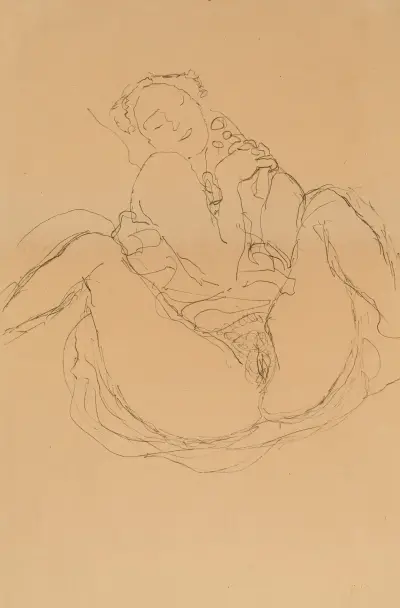 Mit verschränkten Händen sitzender Halbakt, 1914 – nr 2 av Gustav Klimt