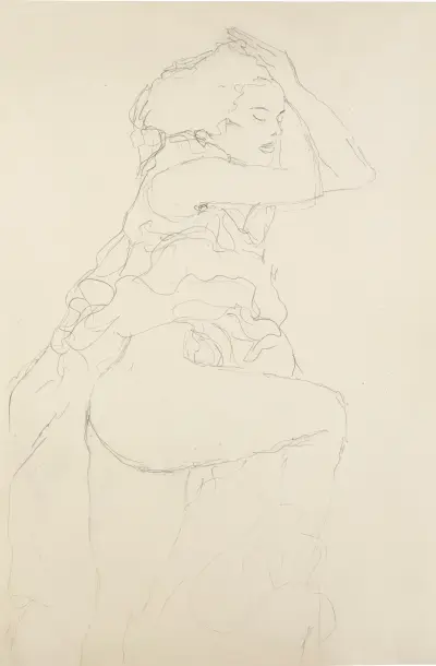 Nach rechts (semi-nude facing right) av Gustav Klimt