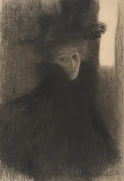 Portrait of a Lady with Cape and Hat av Gustav Klimt