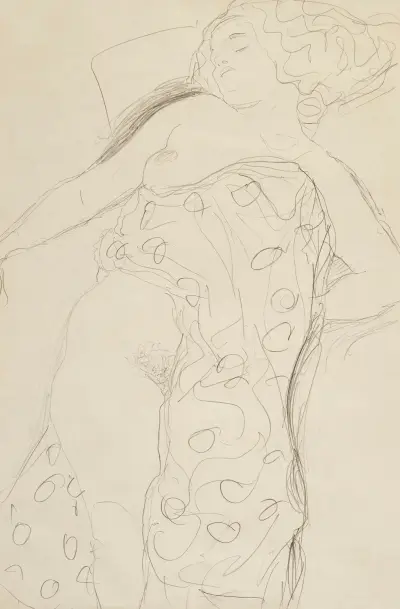 Schlafender Halbakt av Gustav Klimt