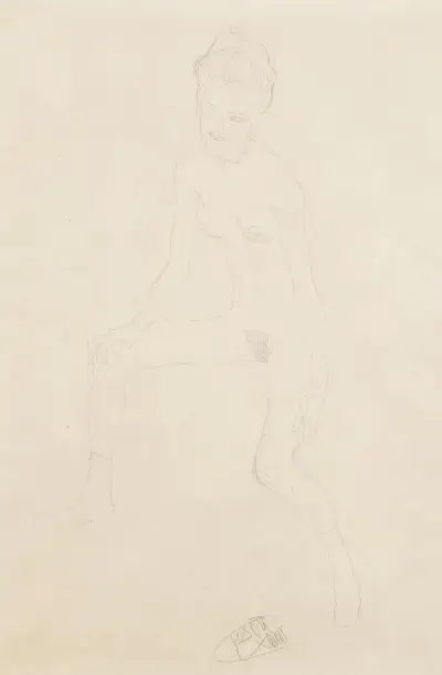 Sitting female nude av Gustav Klimt