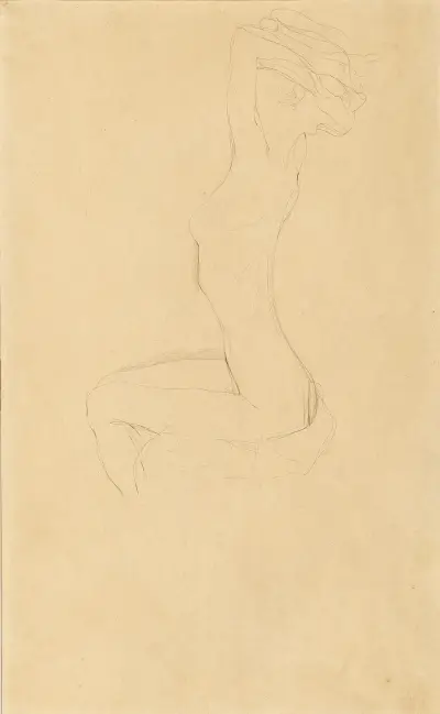 Sitting Girl Nude with Raised Arms av Gustav Klimt