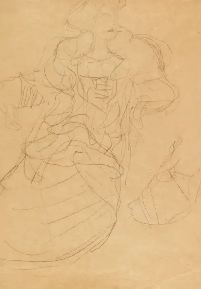 Sitzend nach links, den Kopf nach rechts gewendet av Gustav Klimt