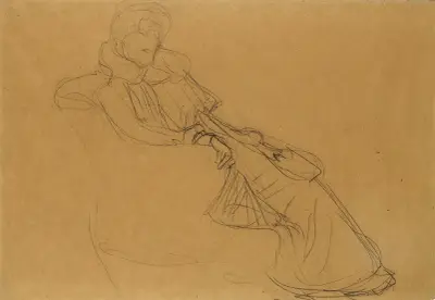 Sitzend Nach Rechts Im Dreiviertelprofil (Seated Figure From The Right In Three-Quarter Profile) av Gustav Klimt