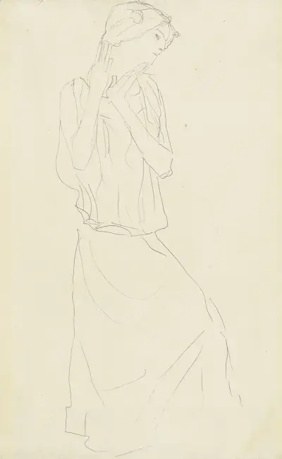 Stehend mit erhobenem Unterarmen nach rechts (Studie für die Tänzerin) av Gustav Klimt