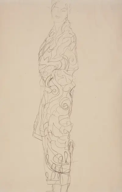 Stehende, in Tücher gehüllt av Gustav Klimt