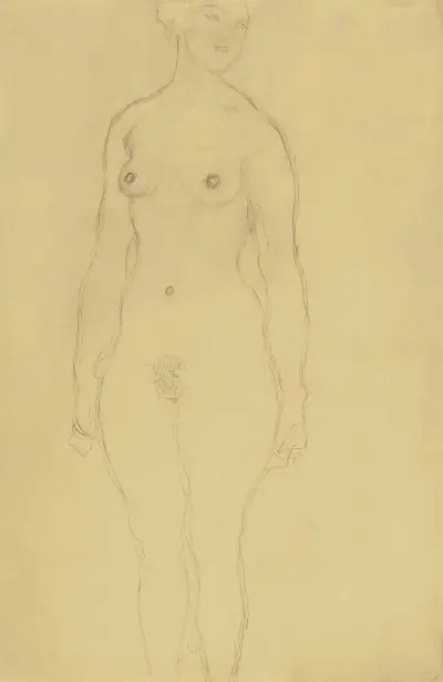 Stehender Akt von vorne, nach rechts blickend av Gustav Klimt